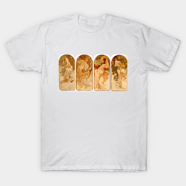 Four Women Four Seasons 1897 Alphonse Marie Mucha T-Shirt by rocketshipretro